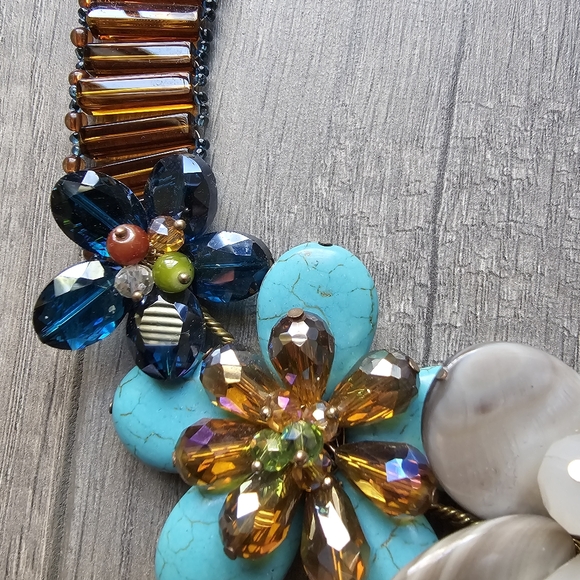 Choker Natural Shell Acrylic And Crystal Flower Necklace Beach Style - Picture 5 of 7